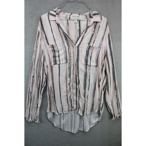 Cloth and Stone Anthropologie Long Sleeve Striped Button Up Top-Medium-Hi Lo - Picture 1 of 11